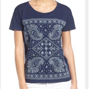 Lucky Brand Embroidered Paisley Navy T-Shirt